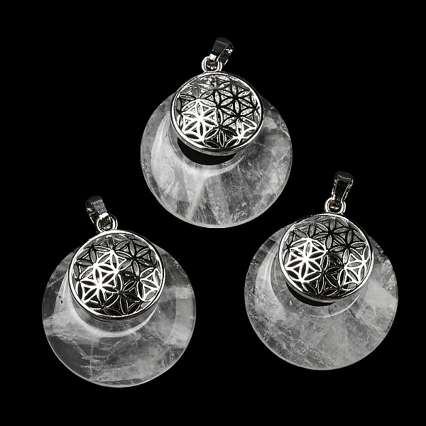 

PandaHall Natural Quartz Crystal Pendants, Rock Crystal Pendants, Spiritual Charms, with Platinum Tone Brass Findings, Flat Round with...