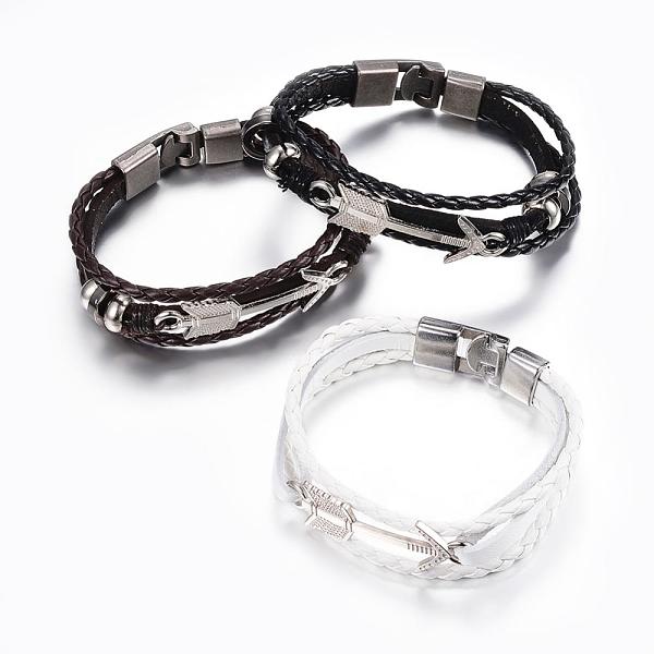 

PandaHall Leather Cord Multi-strand Bracelets, with Alloy Finding, Mixed Color, 8-1/4 inch(210mm), 11x3mm Alloy Multicolor