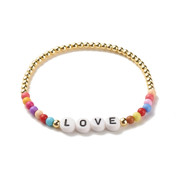 Word Love Acrylic Beaded Stretch Bracelet With Synthetic Hematite