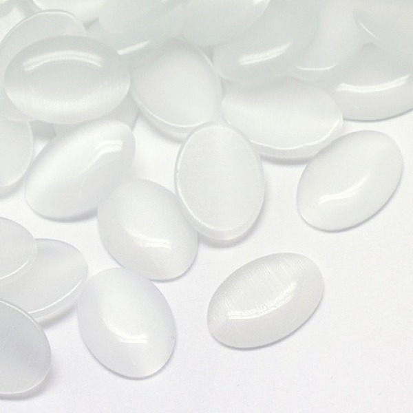 

PandaHall Cat Eye Cabochons, Oval, White, 18x13x2.5~3.5mm Glass Oval White