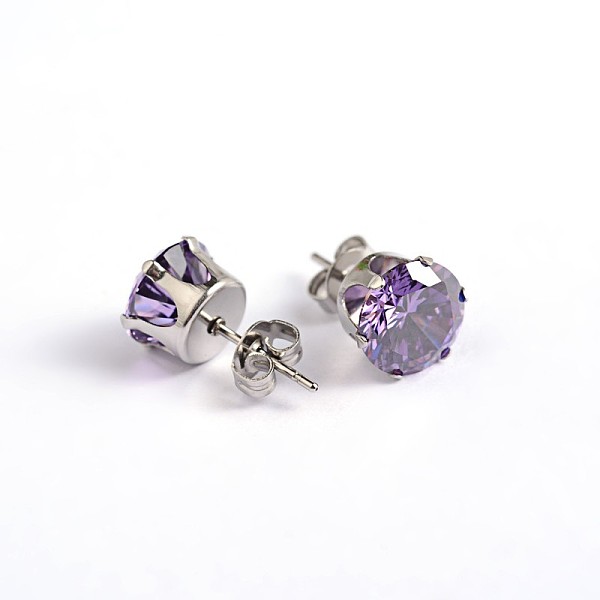 

PandaHall Flat Round 304 Stainless Steel Cubic Zirconia Stud Earrings, Medium Purple, 5mm, Pin: 0.9mm Cubic Zirconia Purple