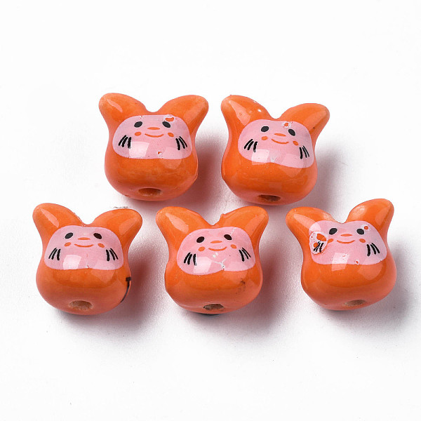 

PandaHall Handmade Porcelain Beads, Famille Rose Style, Cat, Coral, 11.5x12x10.5mm, Hole: 2mm Porcelain Cat Shape Red