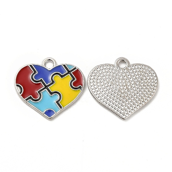 

PandaHall Alloy Enamel Pendants, Heart with Autism Puzzle Pattern Charm, Platinum, Colorful, 19x20.5x1mm, Hole: 2mm Alloy+Enamel Others