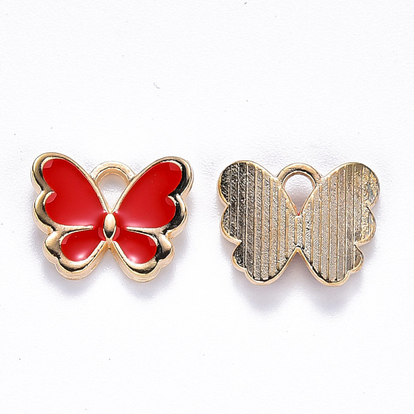 

PandaHall Alloy Enamel Charms, Butterfly, Light Gold, Red, 10.5x13x3mm, Hole: 2mm Alloy+Enamel Butterfly Red
