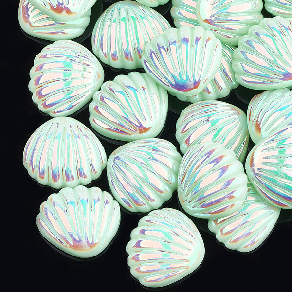 

PandaHall Resin Cabochons, AB Color, Shell, Aquamarine, 21x19x6mm Resin Shell Shape Green