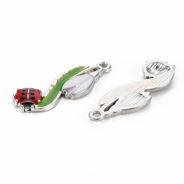 

PandaHall Alloy Enamel Pendants, Platinum, Flower with ladybird, Green, 31x14x2.5mm, Hole: 1.6mm Alloy+Enamel Flower Green