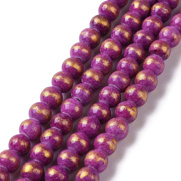 

PandaHall Natural Mashan Jade Beads Strands, with Gold Foil, Dyed, Round, Purple, 6mm, Hole: 1mm, about 70pcs/strand, 15.75 inch(40cm)...