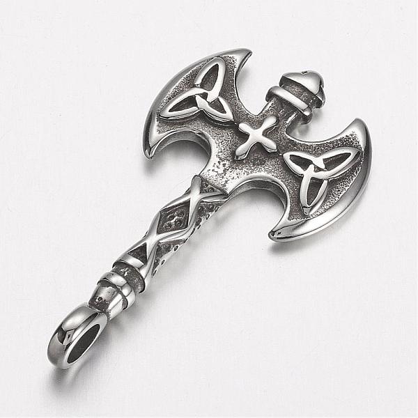 PandaHall 304 Stainless Steel Pendants, Axe, Antique Silver, 44x23.5x3.5mm, Hole: 4mm 304 Stainless Steel Tool