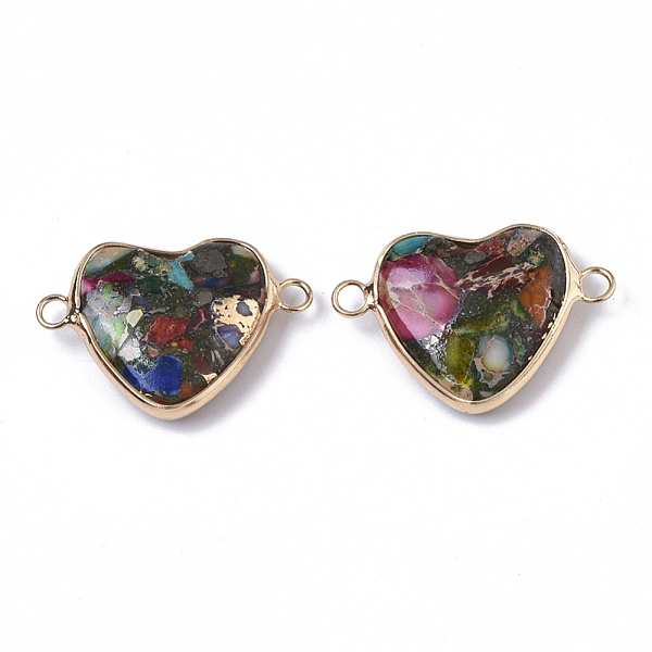 

PandaHall Assembled Synthetice Imperial Jasper Links connectors, with Golden Plated Brass Loops, Heart, Golden, Colorful, 21x29x7~8mm, Hole...