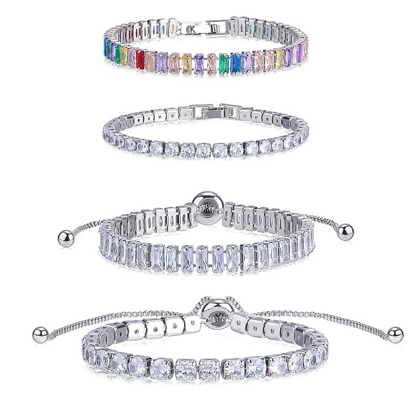 

PandaHall 4Pcs 4 Style Cubic Zirconia Tennis Bracelets Set, Brass Link Chains Slider Bracelets, Platinum, 6-1/2~10-1/4x1/8 inch(16.4~26cm)...