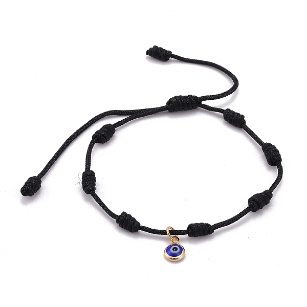 

PandaHall Adjustable Nylon Thread Charm Bracelets, Lampwork Flat Round with Evil Eye, Black, Inner Diameter: 1-3/4~3-5/8 inch(4.6~9.2cm)...