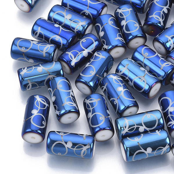 

PandaHall Electroplate Glass Beads, Column with Circle Dot Pattern, Dodger Blue, 20x10mm, Hole: 1.2mm, about 50pcs/bag Glass Others Blue