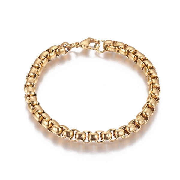 

PandaHall Ion Plating(IP) 304 Stainless Steel Box Chain Bracelets, with Lobster Claw Clasps, Golden, 8-1/2 inch~8-5/8 inch(21.7~22cm) 304...