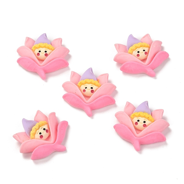 

PandaHall Resin Cabochon, Lotus with Child, Pearl Pink, 22x23x6.5mm Resin Flower