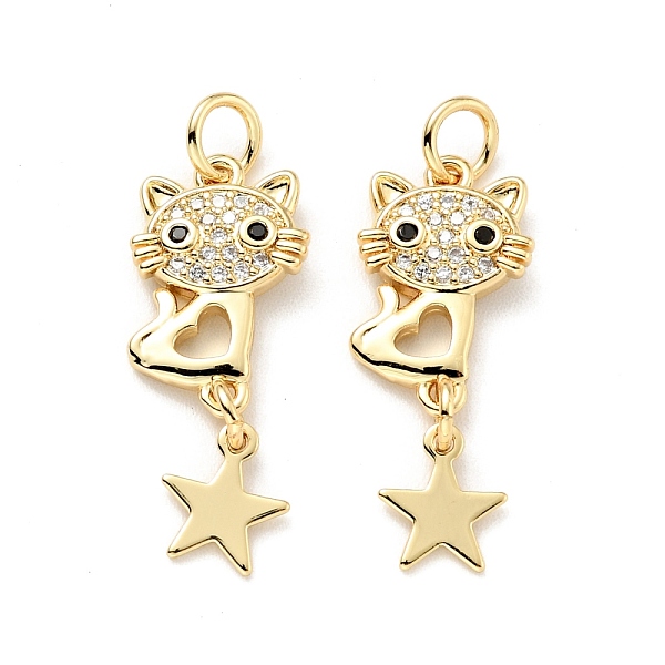 

PandaHall Eco-friendly Brass Micro Pave Clear Cubic Zirconia Pendants, with Jump Ring, Cadmium Free & Lead Free, Cat with Star, Real 18K...