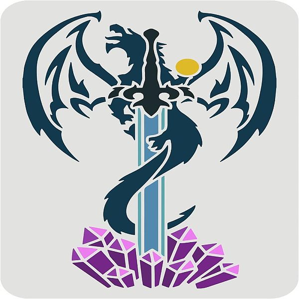 

PandaHall FINGERINSPIRE Dragon Sword Stencil 29.7x21cm Reusable Dragon Drawing Stencil Sword Painting Template Dragon Decoration Stencil for...