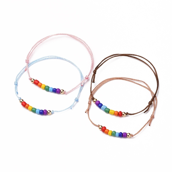 

PandaHall Adjustable Polyester Cord Bracelets, with Glass Seed Beads and Brass Beads, Round, Mixed Color, Inner Diameter: 2-1/8 inch(5.5cm)..., Multicolor