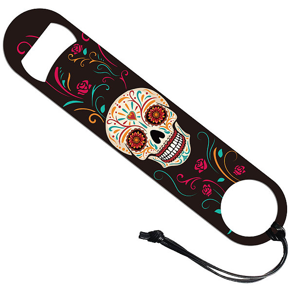 

PandaHall 201 Stainless Steel Bottle Opener, with PU Leather Cord, Rectangle, Skull Pattern, 178x38x2mm Stainless Steel Skull