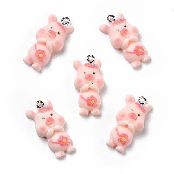 

PandaHall Opaque Resin Pendants, with Platinum Tone Iron Loops, Pig with Flower, Pink, 27x14x5mm, Hole: 2mm Iron+Resin Pig Pink