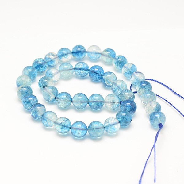 

PandaHall Dyed Round Natural Crackle Quartz Beads Strands, Sky Blue, 6mm, Hole: 1mm, about 63pcs/strand, 15.5 inch Crackle Quartz Round Blue