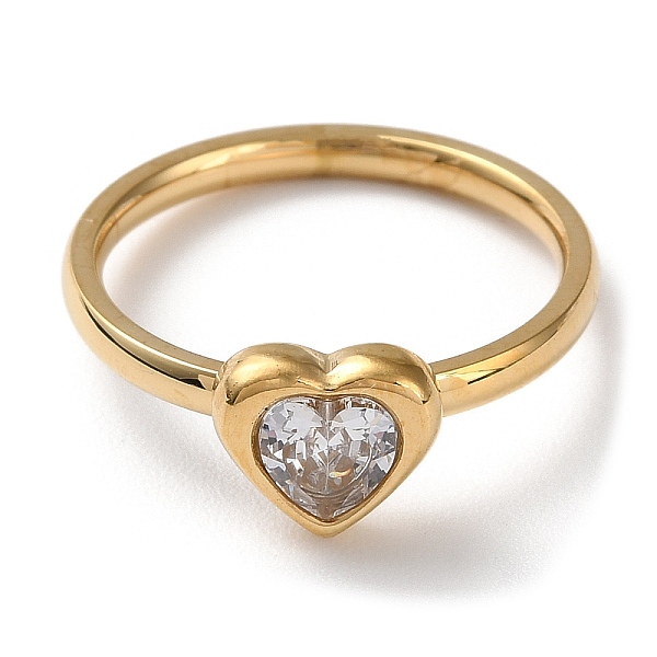 

PandaHall Ion Plating(IP) 304 Stainless Steel Finger Ring, with Cubic Zirconia, Heart, Clear, 2mm, Inner Diameter: 17.4mm 304 Stainless...