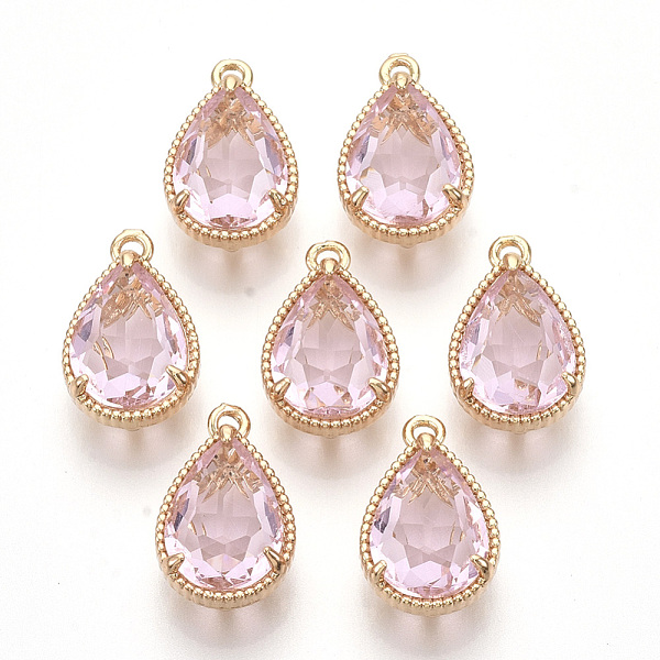 

PandaHall Transparent Glass Pendants, with Golden Tone Brass Findings, Faceted, Teardrop, Pearl Pink, 19x12x8.5mm, Hole: 1.5mm Brass+Glass...