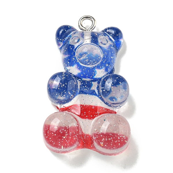 

PandaHall Independence Day Transparent Resin Pendants, with Glitter Powder & Platinum Plated Iron Loops, Colorful, Bear, 19x8mm, Hole: 2mm..., Clear