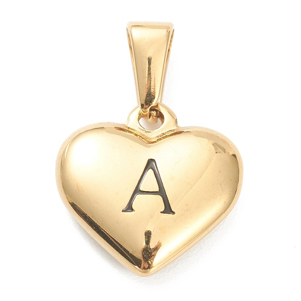 

PandaHall 304 Stainless Steel Pendants, Heart with Black Letter, Golden, Letter.A, 16x16x4.5mm, Hole: 7x3mm 304 Stainless Steel Letter A