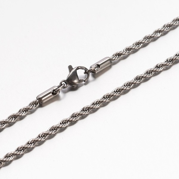 

PandaHall 304 Stainless Steel Rope Chain Necklaces, with Lobster Claw Clasp, Stainless Steel Color, 19.7 inch(50cm), 2.3mm 304 Stainless...