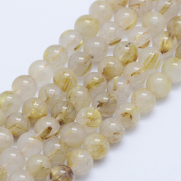 

PandaHall Natural Gold Rutilated Quartz Beads Strands, Round, 6mm, Hole: 1mm, about 67pcs/strand, 15.7 inch(40cm) Rutilated Quartz Round