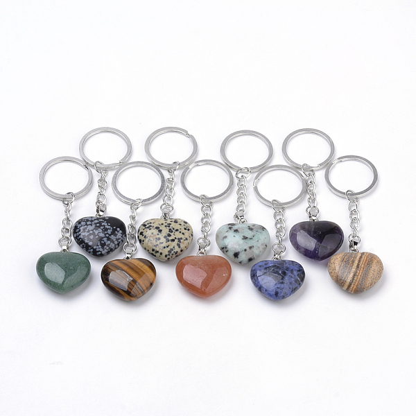 

PandaHall Synthetic & Natural Mixed Stone Keychain, with Iron Findings, Heart, Platinum, 86mm Mixed Stone Heart