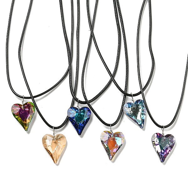

PandaHall Waxed Cord Necklaces, K9 Glass Pendant Necklaces, Heart, Mixed Color, 17.91 inch(45.5cm) Glass Heart Multicolor
