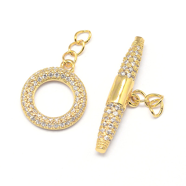 

PandaHall Brass Micro Pave Cubic Zirconia Ring Toggle Clasps, Cadmium Free & Nickel Free & Lead Free, Real 18K Gold Plated, toggle...