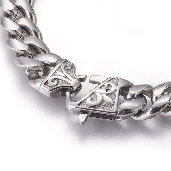 

PandaHall 201 Stainless Steel Curb Chain Bracelets, Stainless Steel Color, 9 inch(23cm), 12mm 201 Stainless Steel