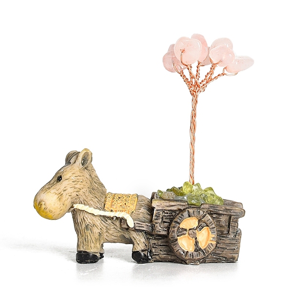 

PandaHall Resin Display Decorations, Reiki Energy Stone Feng Shui Ornament, with Natural Rose Quartz Tree and Copper Wire, Donkey, 59x64mm...