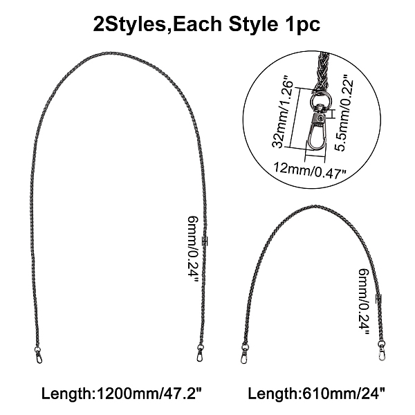 Wadorn 2 шт. 2 стильные железные пшеничные цепные ремни для сумки