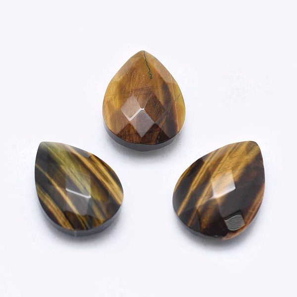 

PandaHall Natural Tiger Eye Cabochons, Faceted, teardrop, 17~18x12.5x4.5~6mm Tiger Eye Teardrop
