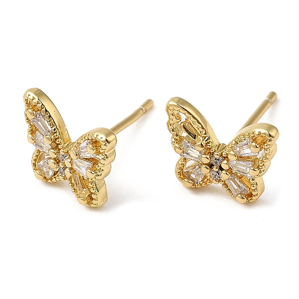 

PandaHall Rack Plating Brass Butterfly Stud Earrings, with Cubic Zirconia, Lead Free & Cadmium Free, Real 18K Gold Plated, 8x9.5mm Cubic..., Clear