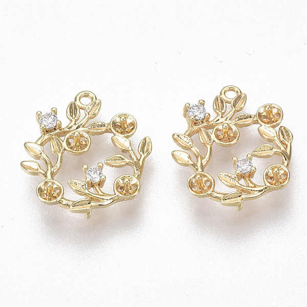 

PandaHall Brass Micro Pave Cubic Zirconia Peg Bails Charms, for Half Drilled Beads, Branch and Flower, Nickel Free, Real 18K Gold Plated..., Clear