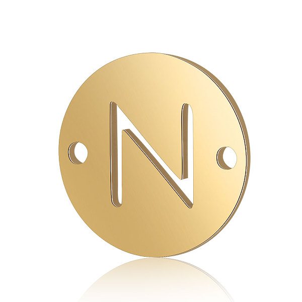 

PandaHall Titanium Steel Links connectors, Flat Round with Letter, Golden, Letter.N, 12x0.8mm, Hole: 0.8mm Titanium Steel Letter N