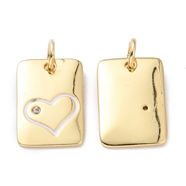 

PandaHall Brass Enamel Cubic Zirconia Pendants, Long-Lasting Plated, Rectangle, Real 18K Gold Plated, White, 15x10x1.5mm, Hole: 3.6mm...