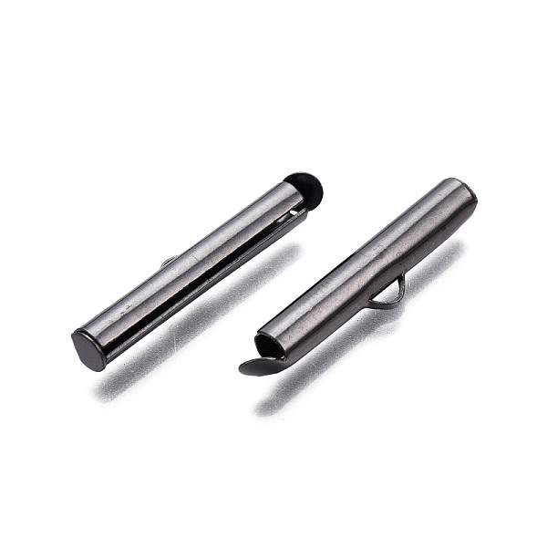 

PandaHall Iron Slide On End Clasp Tubes, Slider End Caps, Gunmetal, 5.5~6x25x4mm, Hole: 1x3mm, Inner Diameter: 3mm Iron