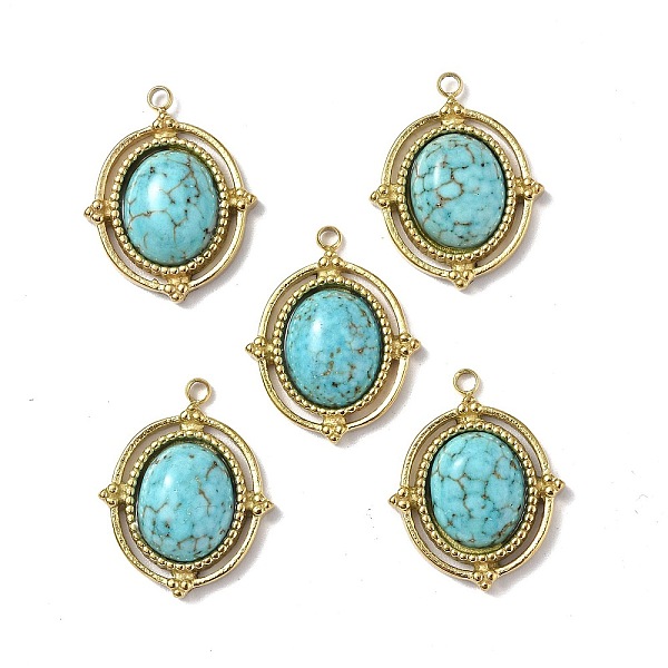 Vacuum Plating 201 Stainless Steel Natural Turquoise Pendants