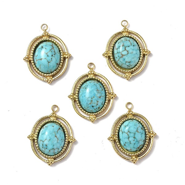 

PandaHall Vacuum Plating 201 Stainless Steel Natural Turquoise Pendants, Real 18K Gold Plated, Oval Charms, 20x16x4.5mm, Hole: 1.5mm...