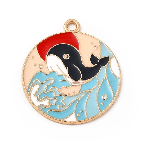 

PandaHall Alloy Enamel Pendants, Flat Round, Light Gold, Whale Pattern, 28x24x1mm, Hole: 2mm Alloy+Enamel Whale