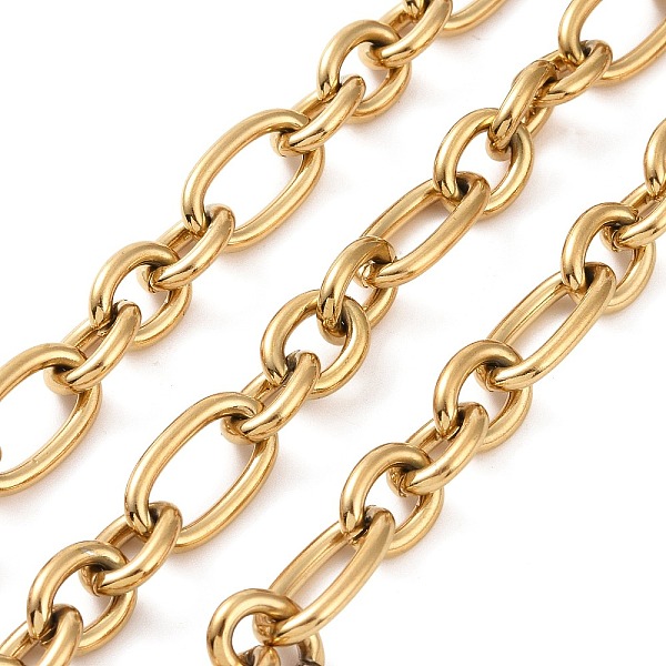 

PandaHall Ion Plating(IP) 304 Stainless Steel Figaro Chains, Unwelded, with Spool, Golden, 17x10x2mm and 11x8.5x2mm, about 16.40 Feet...