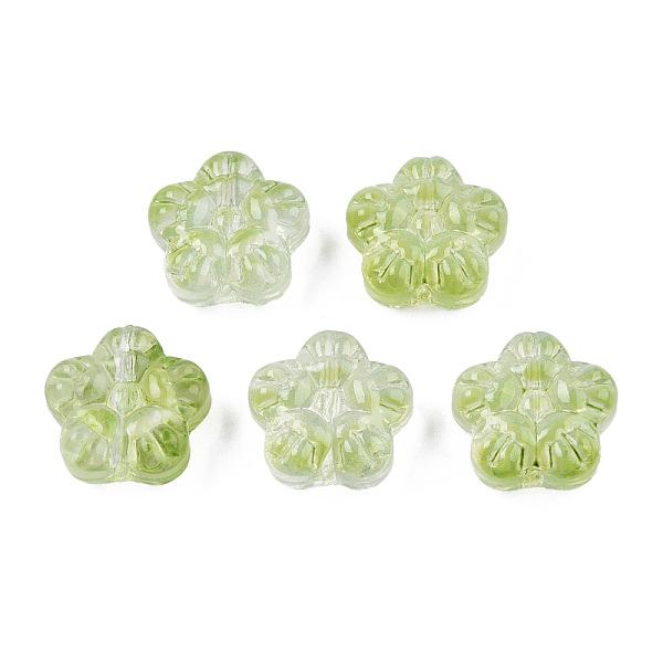 

PandaHall Transparent Spray Painted Glass Beads, Flower, Yellow Green, 12.5x13x6mm, Hole: 1mm Glass Flower