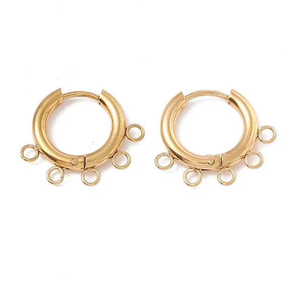 

PandaHall Ion Plating(IP) 304 Stainless Steel Hoop Earring Findings, with Horizontal Loops, Ring, Golden, 16x20x2.5mm, Hole: 1.8mm, Pin...