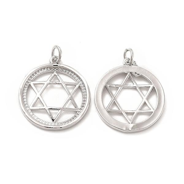 

PandaHall Brass Micro Pave Cubic Zirconia Pendants, with Jump Ring, Flat Round with Star of David Charm, Platinum, 22.7x20x1.9mm, Hole..., Clear