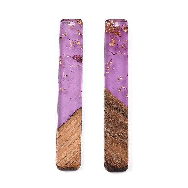 

PandaHall Transparent Resin & Walnut Wood Big Pendants, with Gold Foil, Rectangle Charm, Orchid, 51.5x7.5x3mm, Hole: 1.8mm Resin+Wood..., Purple